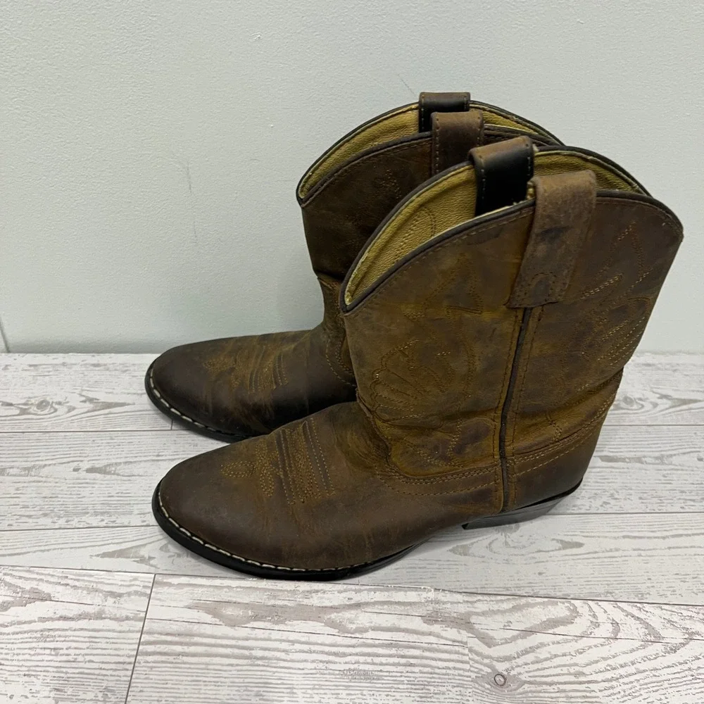 Masterson Size 3 D Kids Youth Western Cowboy Boots Brown Leather Riding Rodeo